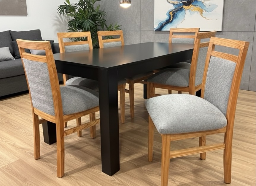 Mesa Negra 6 Sillas Madera